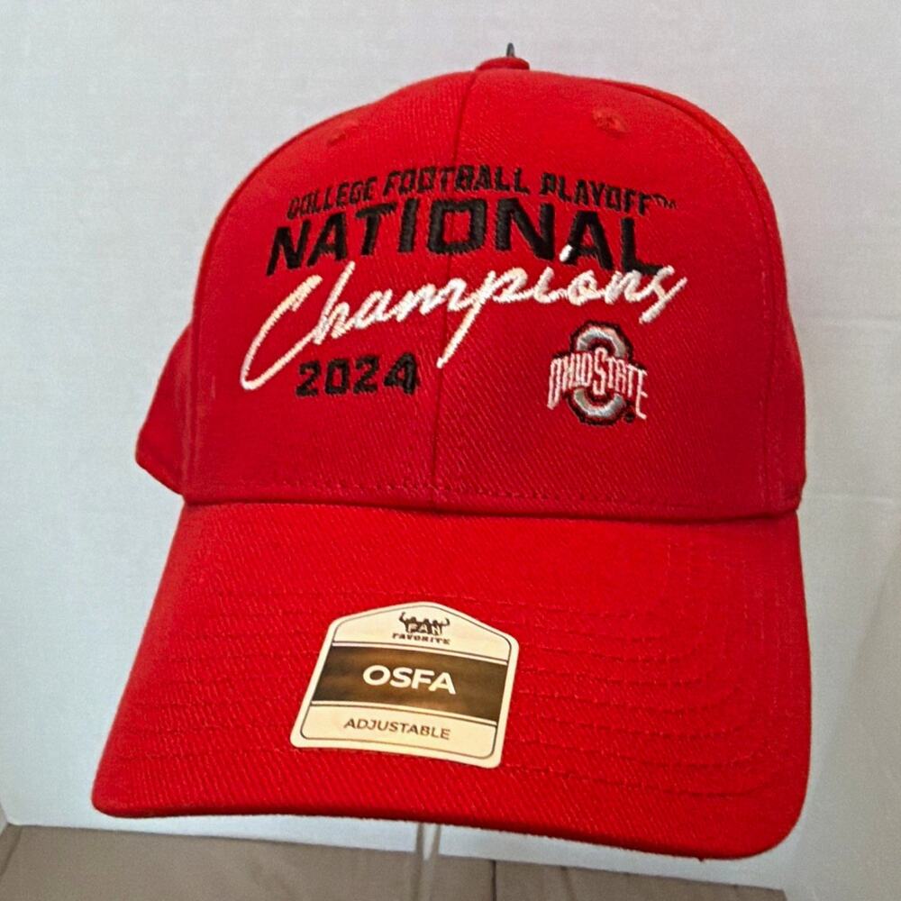 Fan Favorite Ohio State Buckeyes 2024 CFP National Champs Red Adjustable Cap